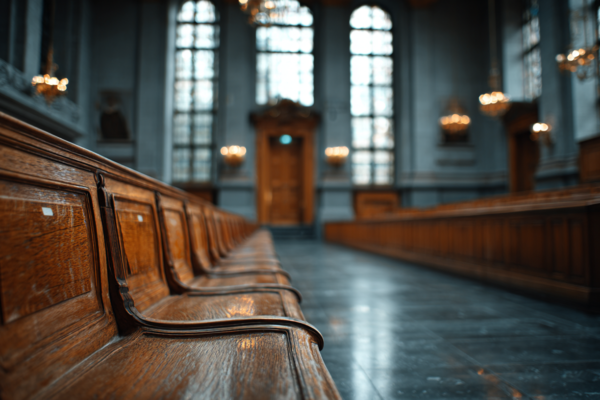Lege Tweede Kamer met stemknoppen, symboliseert politieke besluitvorming over zorgkosten