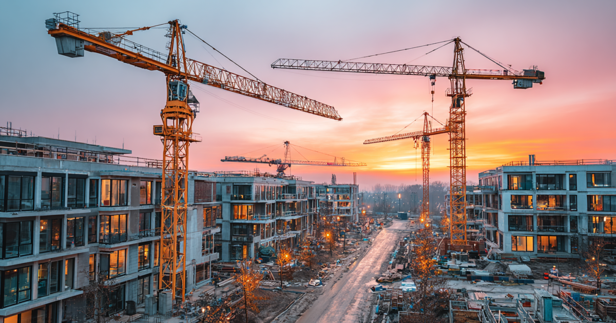 Bouwplaats met nieuwbouwwoningen in aanbouw, symbolisch voor de Nederlandse woningcrisis