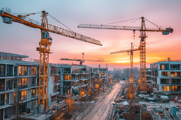 Bouwplaats met nieuwbouwwoningen in aanbouw, symbolisch voor de Nederlandse woningcrisis