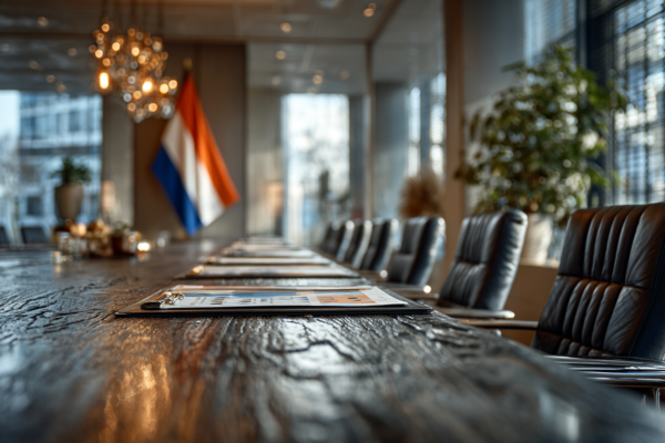 Overheidskantoor met documenten en grafieken op tafel, symboliserend voor beleidsvoorbereiding