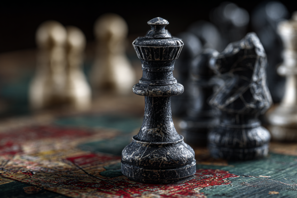 Schaakstukken op een wereldkaart die de strategische belastingconcurrentie tussen landen symboliseren