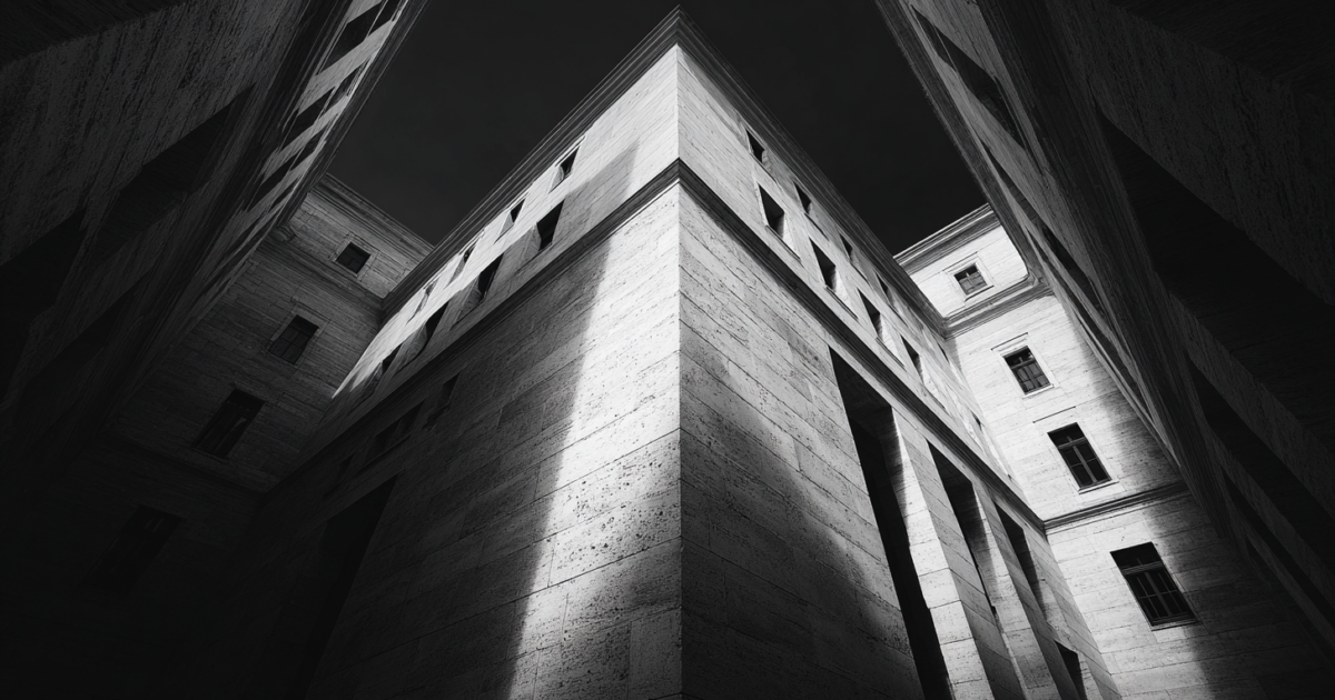 Abstract weergave van overheidsgebouw met geometrische architectuur