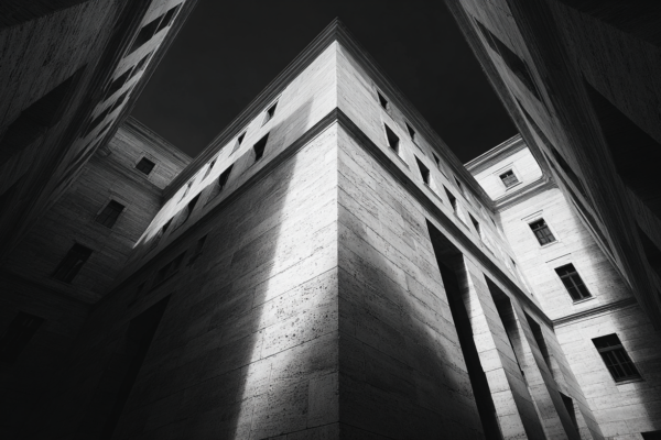 Abstract weergave van overheidsgebouw met geometrische architectuur