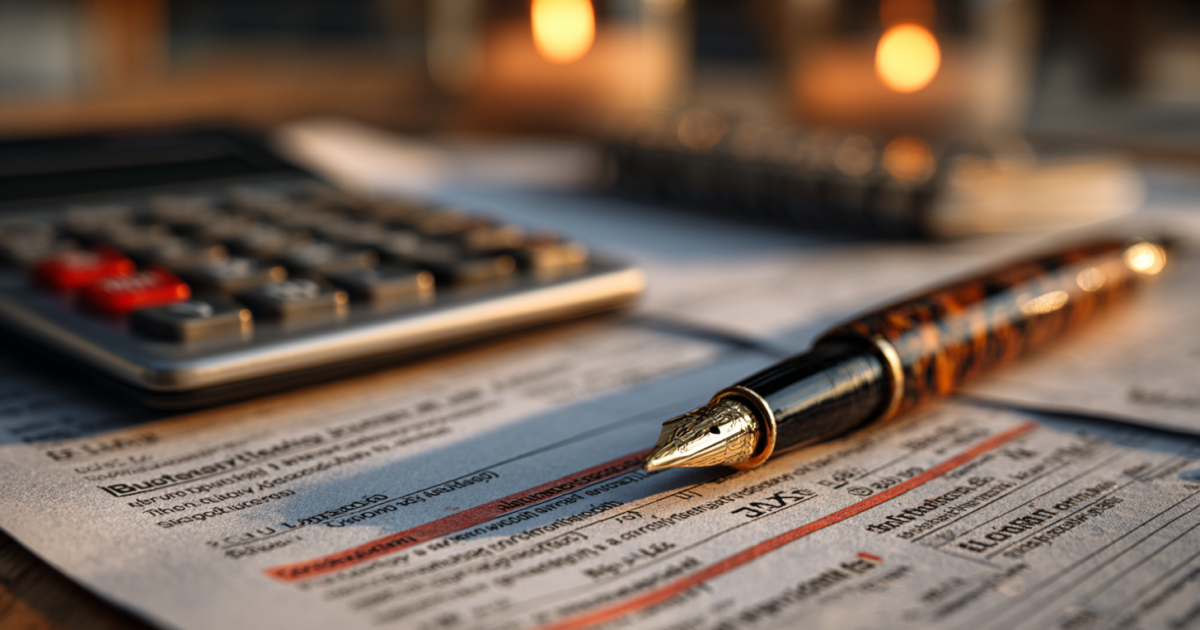 Macro detail van officiële belastingdocumenten en rekenmachine, symbolisch voor fiscale hervormingen