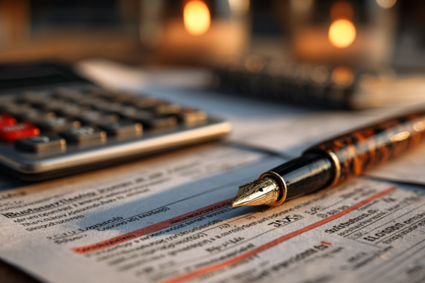 Macro detail van officiële belastingdocumenten en rekenmachine, symbolisch voor fiscale hervormingen