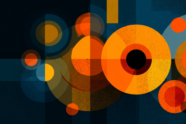 Abstracte weergave van het Nederlandse parlementaire systeem met geometrische vormen die de kamers symboliseren