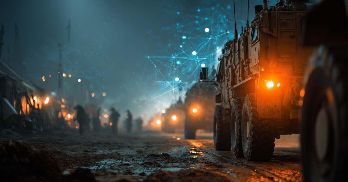 Conceptuele weergave van militaire AI-technologie en digitale oorlogvoering