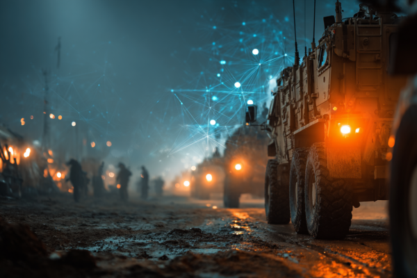 Conceptuele weergave van militaire AI-technologie en digitale oorlogvoering