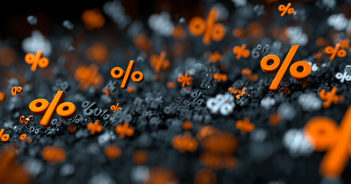 Abstracte weergave van belastingformulieren en percentagesymbolen die belastingwijzigingen symboliseren