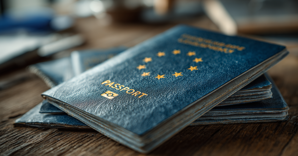 Symbolische weergave van Europese burgerrechten en paspoortdocumentatie