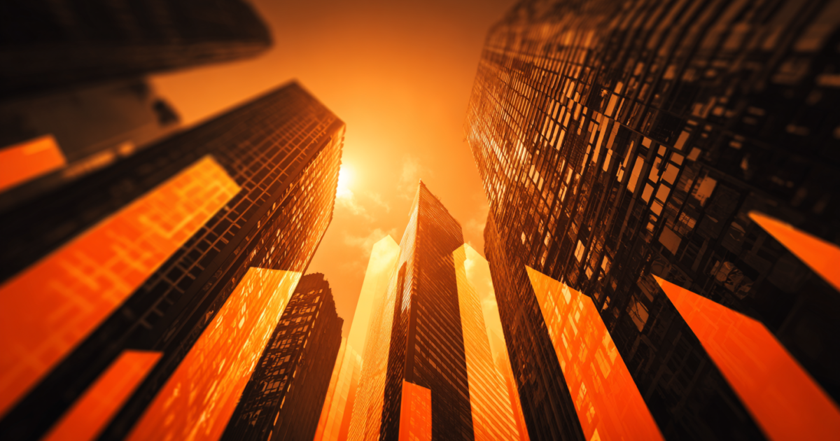 Abstracte weergave van economische groei met geometrische lijnen en Nederlandse architectuur