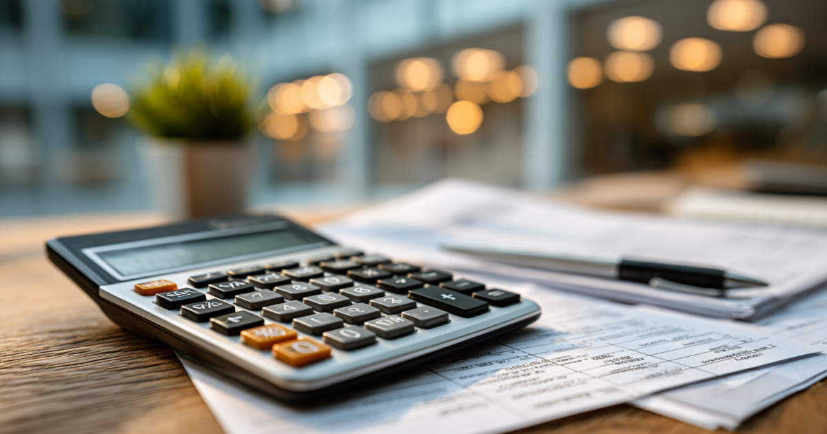 Professionele belastingvoorbereiding met calculator en documenten op bureau