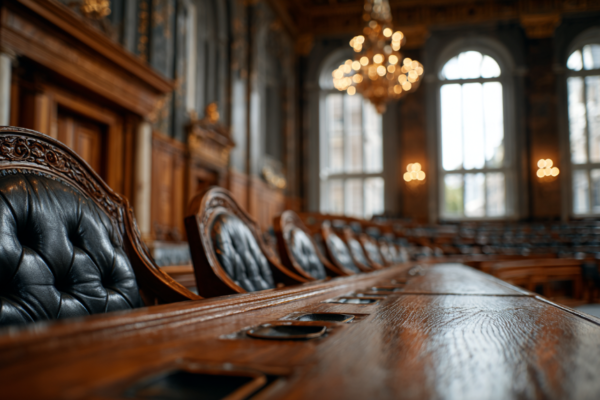 Lege zetels in de Tweede Kamer die de uitdagingen van een minderheidskabinet symboliseren