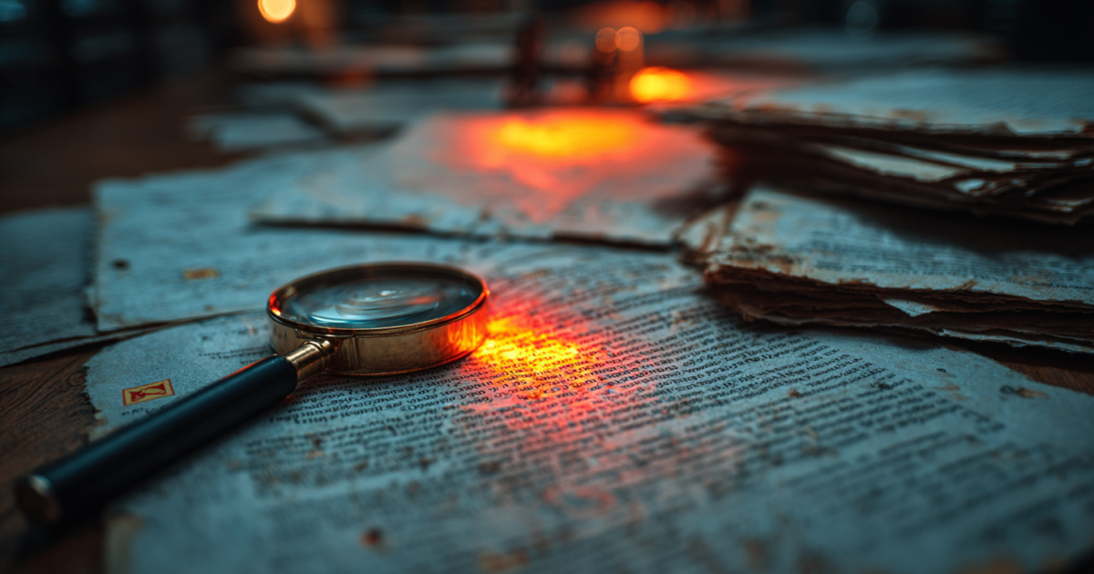 Wetenschappelijke klimaatdocumenten met waarschuwingssymbolen onder vergrootglas