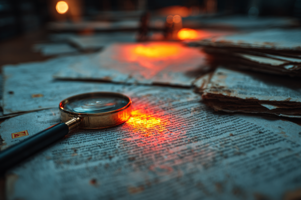 Wetenschappelijke klimaatdocumenten met waarschuwingssymbolen onder vergrootglas