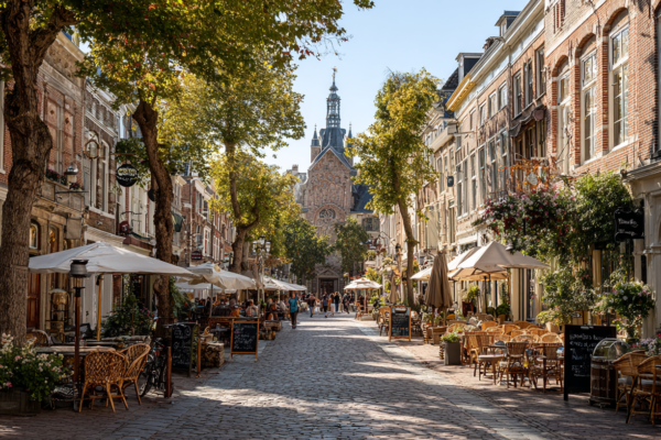 Levendig stadscentrum met lokale ondernemers en economische activiteit