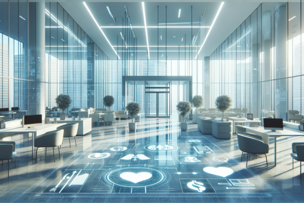 Moderne zorginstelling met architecturale lijnen die stabiliteit en professionaliteit uitstralen