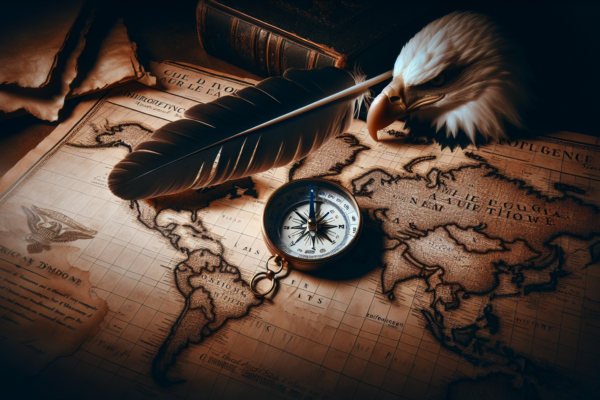 Symbolische weergave van Amerikaanse isolationistische buitenlandpolitiek met kompas op wereldkaart
