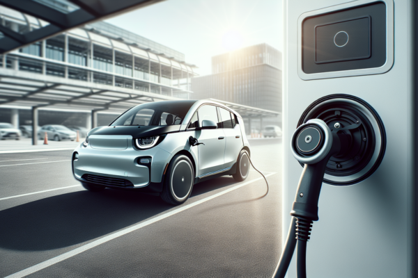 Elektrische auto wordt opgeladen aan een openbare laadpaal