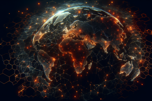 Conceptuele weergave van internationale samenwerking bij AI-technologie regulering