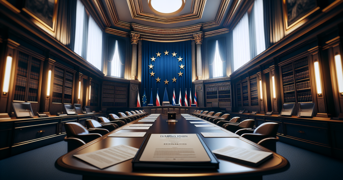 EU-vlaggen in formele regeringsomgeving, symbolisch voor internationale sanctiemaatregelen