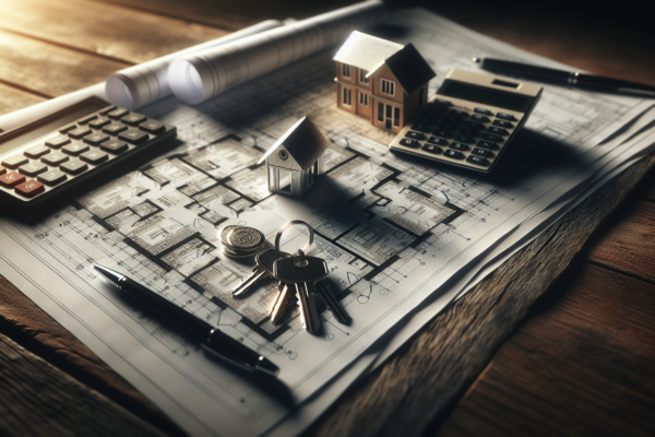 Bouwplannen met huissleutels en rekenmachine, symbolisch voor gemeentelijk woonbeleid