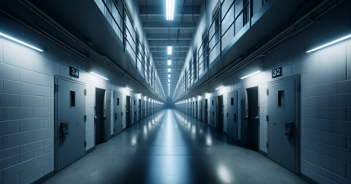 Lege gang in een detentiefaciliteit die de institutionele aard van immigratiehandhaving symboliseert