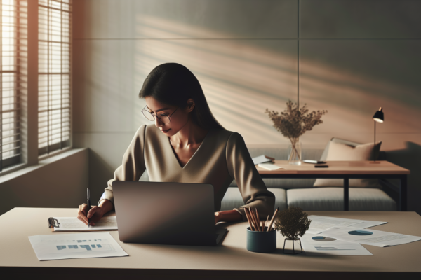 Professionele zzp'er aan het werk achter laptop met documenten