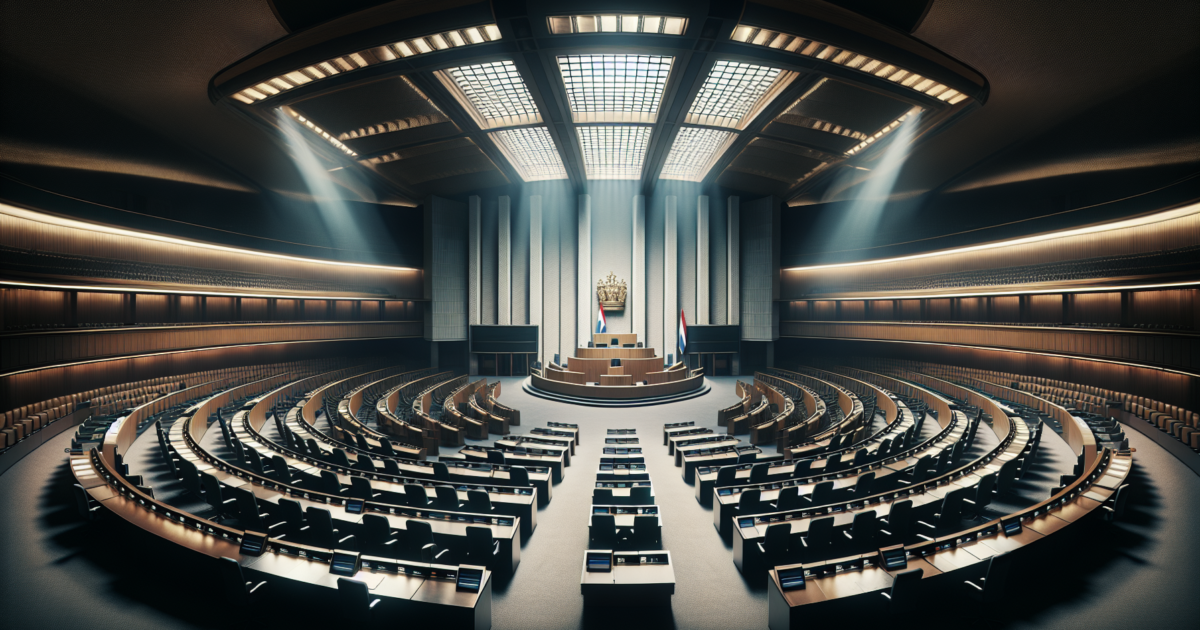 Lege parlementaire zetels in de Tweede Kamer, symbolisch voor de nieuwe stemmingsdynamiek