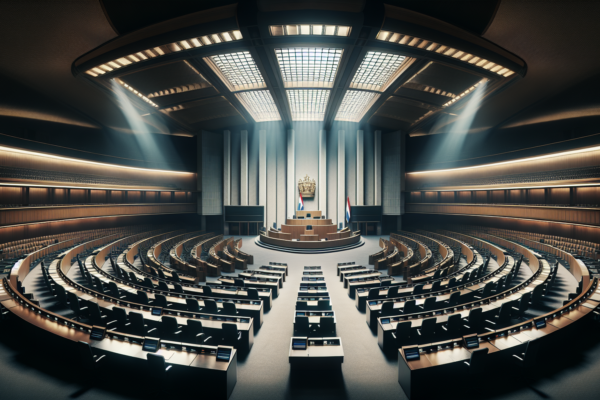 Lege parlementaire zetels in de Tweede Kamer, symbolisch voor de nieuwe stemmingsdynamiek