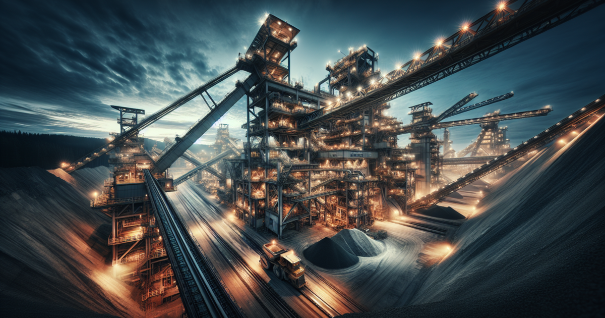 Grootschalige mijnbouwfaciliteit met extractie-apparatuur die de industriële schaal van kritieke mineralenwinning toont