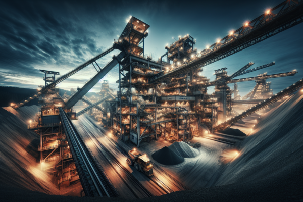 Grootschalige mijnbouwfaciliteit met extractie-apparatuur die de industriële schaal van kritieke mineralenwinning toont