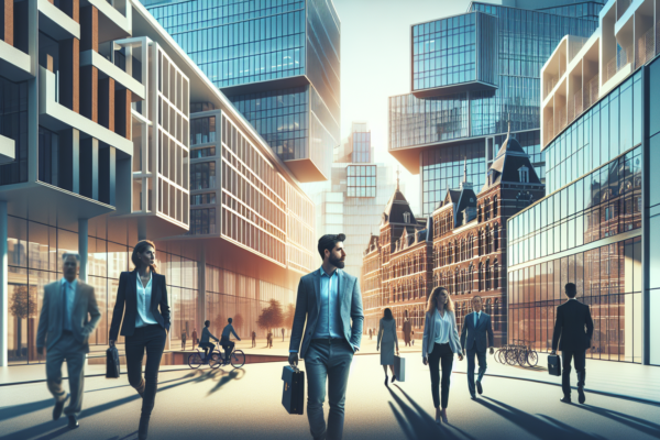 Moderne stadsgezicht van Arnhem met ondernemers en zakelijke activiteit