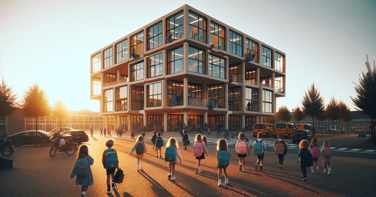 Moderne Nederlandse schoolomgeving met focus op veiligheid en onderwijs