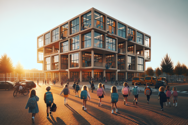 Moderne Nederlandse schoolomgeving met focus op veiligheid en onderwijs