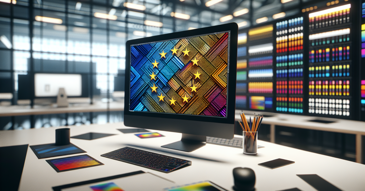 Digitaal ontwerpinterface met EU-kleuren en geometrische patronen