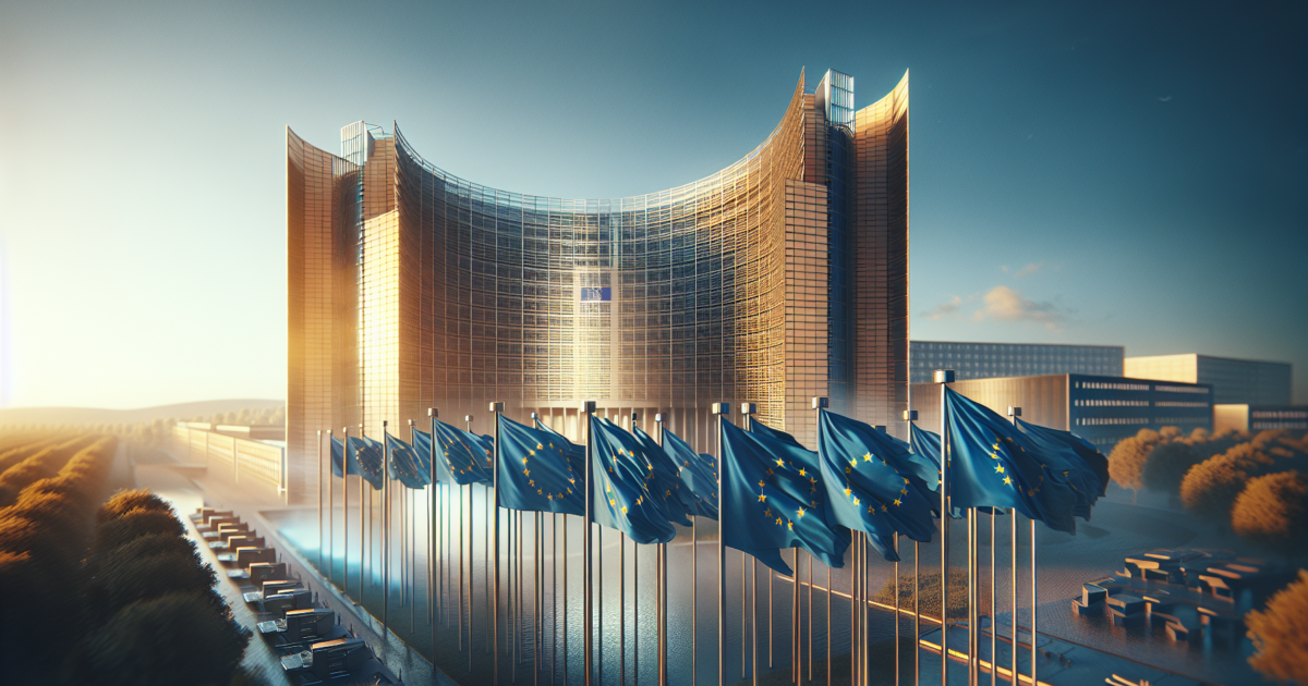 EU-vlaggen voor overheidsgebouw symboliseren Europese regelgeving en toezicht