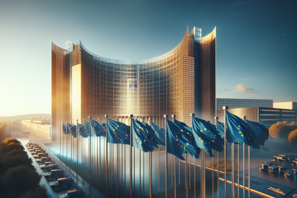 EU-vlaggen voor overheidsgebouw symboliseren Europese regelgeving en toezicht