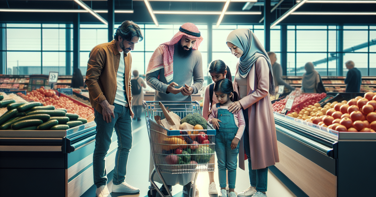 Nederlandse gezinnen doen boodschappen in een moderne supermarkt