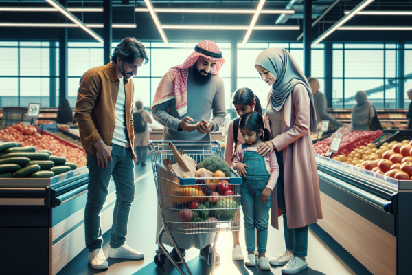 Nederlandse gezinnen doen boodschappen in een moderne supermarkt