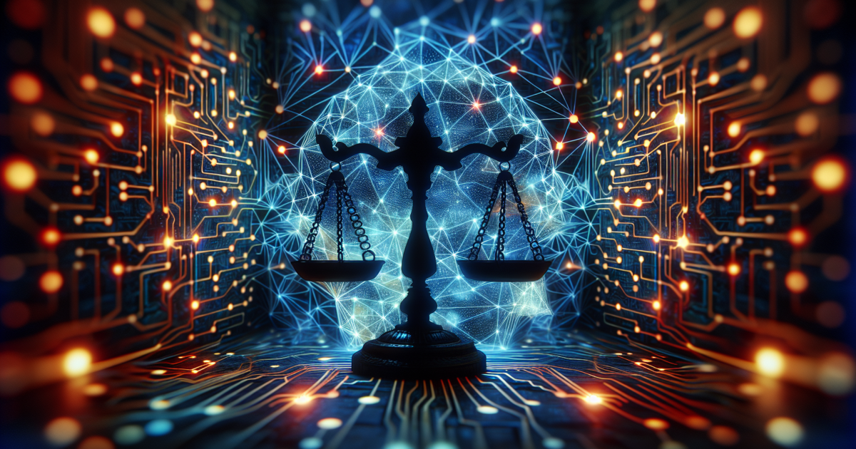 Conceptuele weergave van digitale rechtvaardigheid en AI-wetgeving