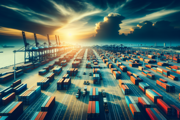 Internationale containerterminal die de complexiteit van wereldhandel symboliseert